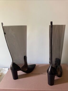 Gianvito Rossi Black Leather & Smoke Transparent Knee Boots